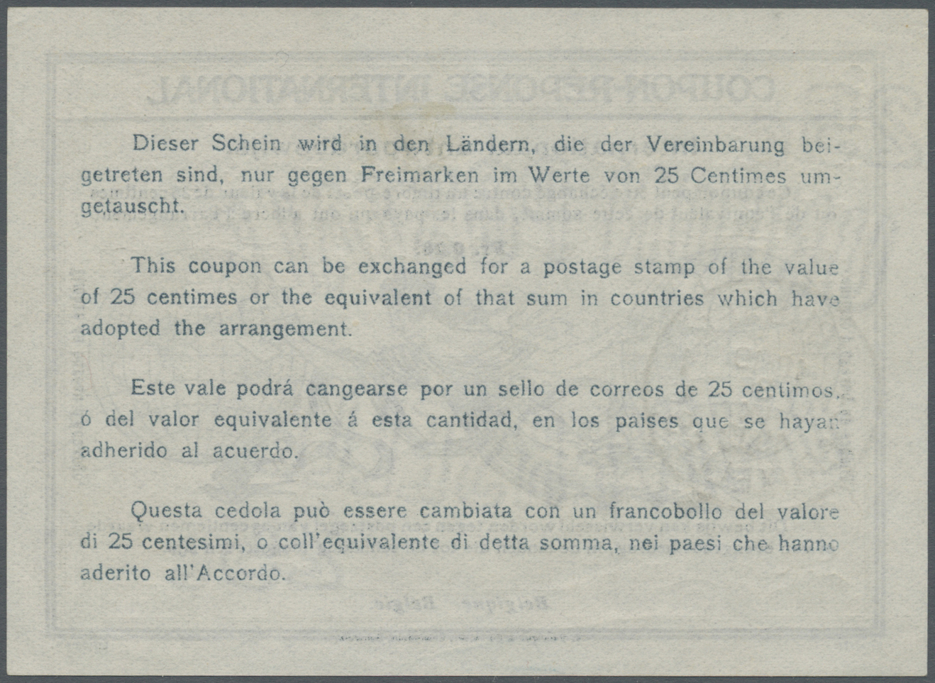 GA Belgien - Ganzsachen: 1912, International Reply Coupon, 0,28 Francs, With Bilingual Dater BRUSSEL / BRUXELLES, - Other & Unclassified