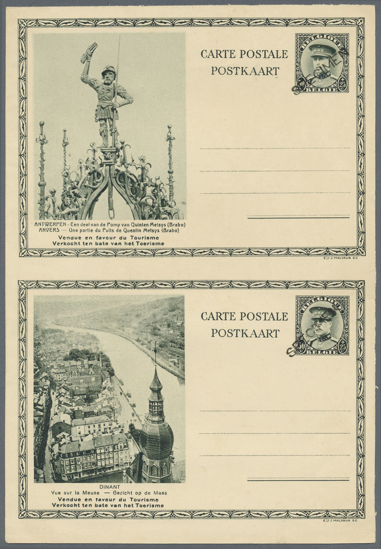 GA Belgien - Ganzsachen: 1934, Pictorial Card 50c. + 25c. Dark Green, Vertical Pair "Antwerpen"-"Dinant", Each Wi - Autres & Non Classés