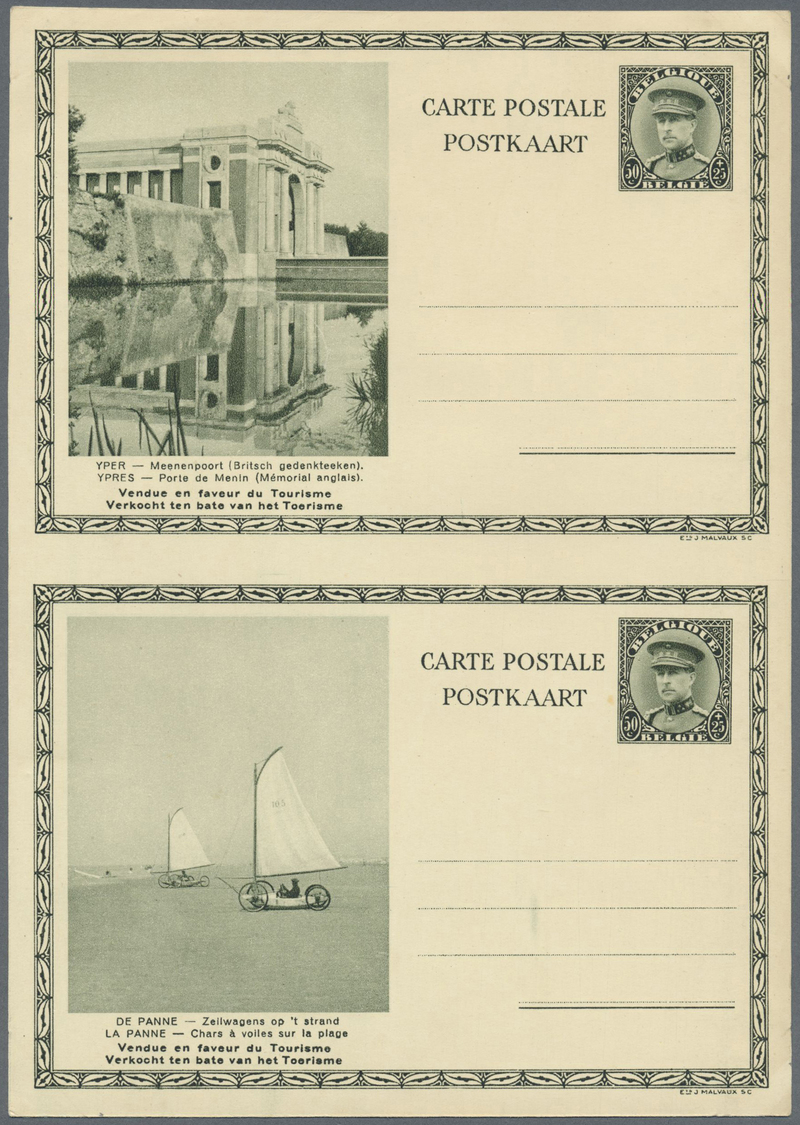 GA Belgien - Ganzsachen: 1934, Pictorial Card 50c. + 25c. Dark Green, Vertical Pair "Ypres"-"La Panne". - Other & Unclassified