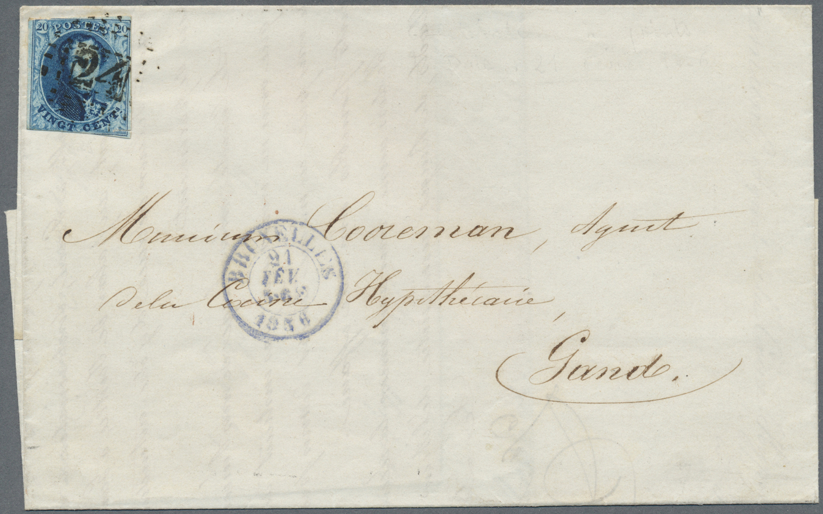 Br Belgien - Stempel: 1856, Scarce Point Cancellation With Number "24" (BRUXELLES) On Folded Letter Franked With - Other & Unclassified