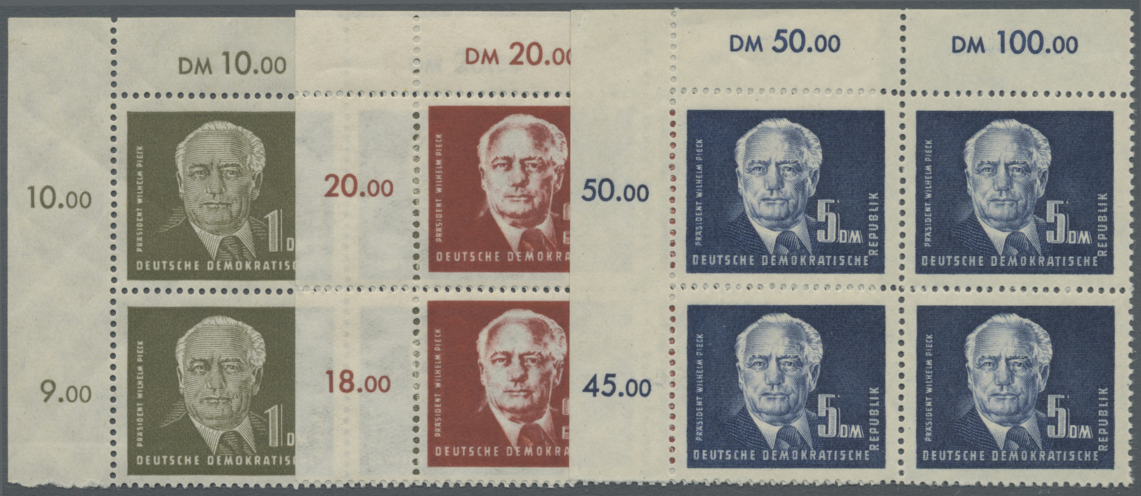 **/ DDR: 1950, Freimarken W. Pieck Als Postfrischer 4-er Block-Satz Aus Der L.o. Bogenecke. - Altri & Non Classificati