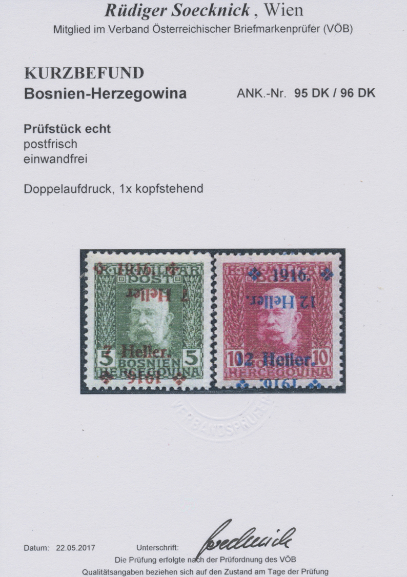 ** Bosnien Und Herzegowina (Österreich 1879/1918): 1916, Freimarken Franz Joseph 5 H. Grün Und 10 H. Hellkarmin J - Bosnia And Herzegovina