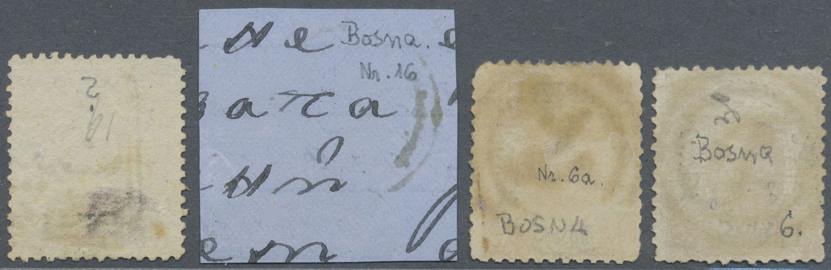 Brrst/O Bosnien Und Herzegowina: 1865-70, "BOSNA 81" On Two 1865 20 Pa. Yellow And Orange, 2 Pia. On Piece And 10 Pa. - Bosnie-Herzegovine