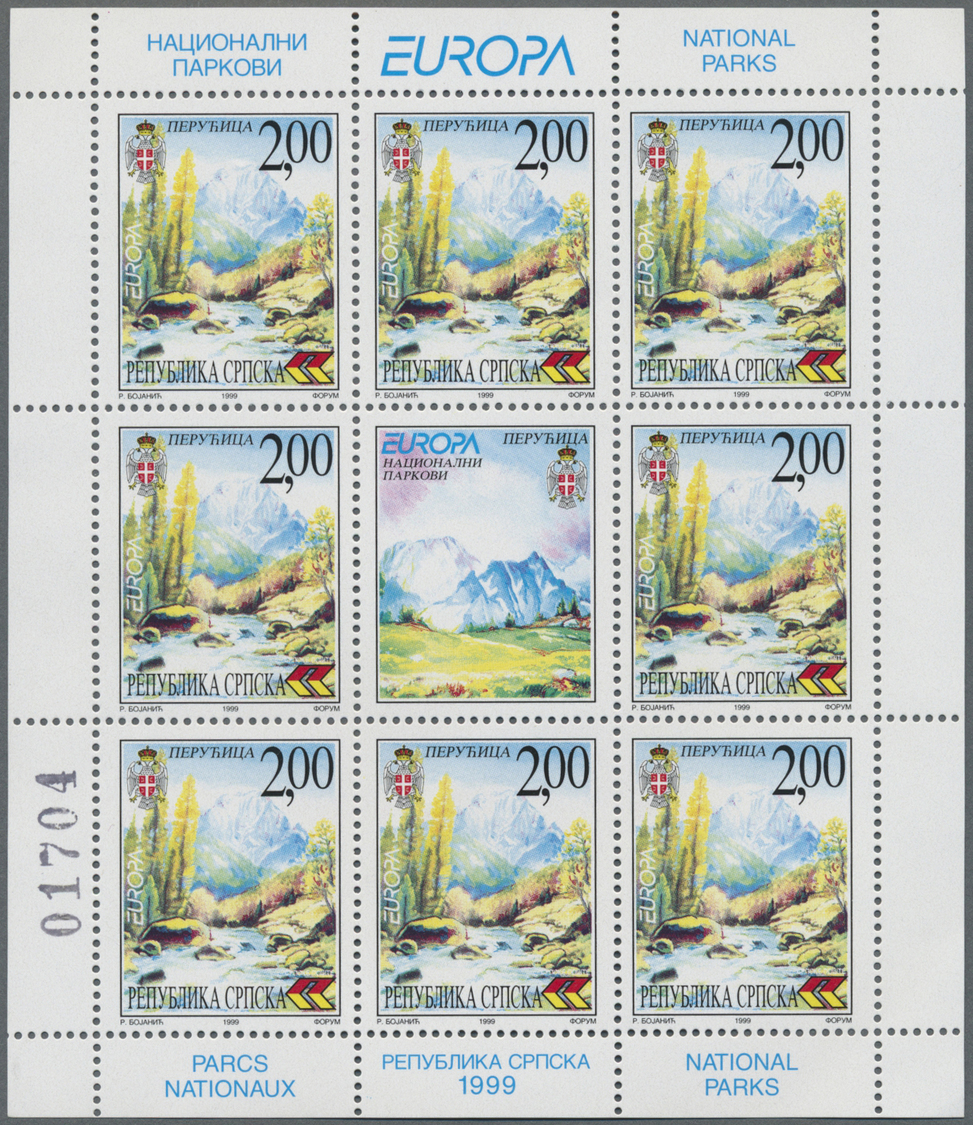 ** Bosnien Und Herzegowina - Serbische Republik: 1999, Europa, Two Little Sheets Of 8 Stamps Each, Mint Never Hin - Bosnie-Herzegovine