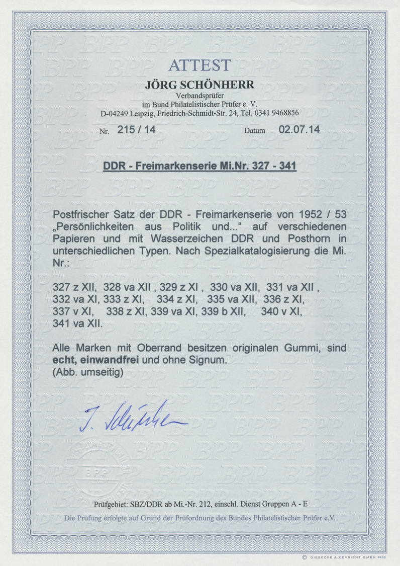 ** DDR: 1952-1953, Freimarken: Köpfe II, Komplett Inklusive 80 Pf Lack, Dabei 327 Z XII, 328 Va XII, 32 - Andere & Zonder Classificatie