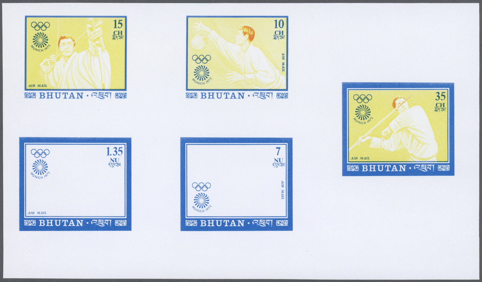 ** Thematik: Olympische Spiele / Olympic Games: 1972, MUNICH ´72, Basketball, Archery And Javelin - 9 Items; Bhutan, Pro - Other & Unclassified