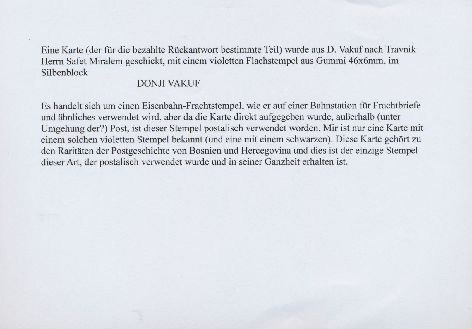 GA Bosnien Und Herzegowina - Stempel: DONJI VAKUF: 1915 (ca.), Frageteil Einer 5 H. Postkarte 'Moschee' Postalisc - Bosnie-Herzegovine