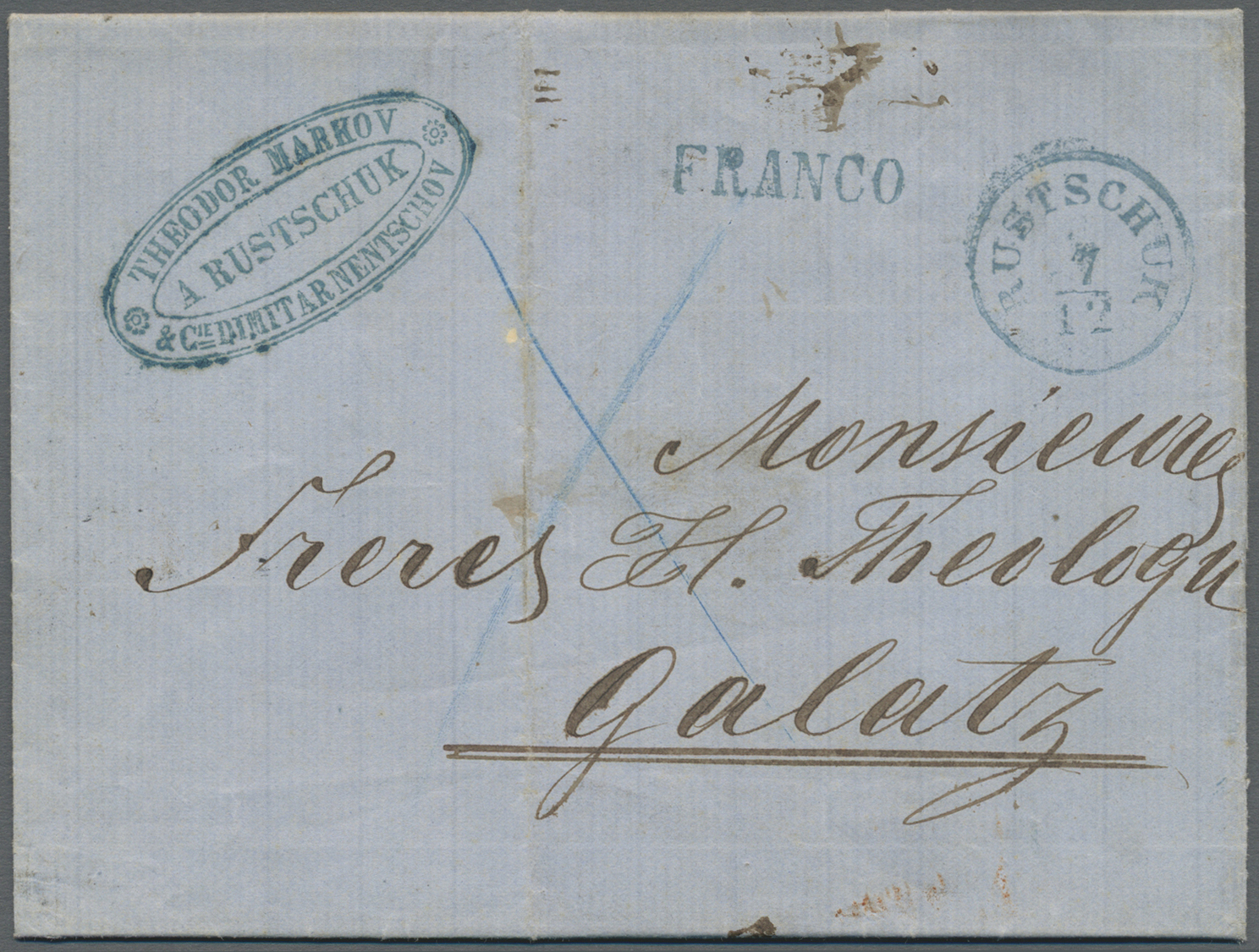Br Bulgarien: 1863, Stampless Lettersheet With Complete Message From Rustschuk (Russe) To Galatz, Clearly Oblit. - Lettres & Documents