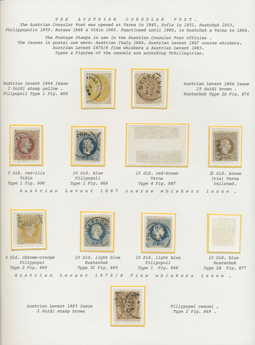 O Bulgarien: 1864/1883 (ca.), Austrian Levant, Group Of Nine Stamps Bearing Postmarks Of FILIPOPOLI, RUSTSCHUK, - Covers & Documents