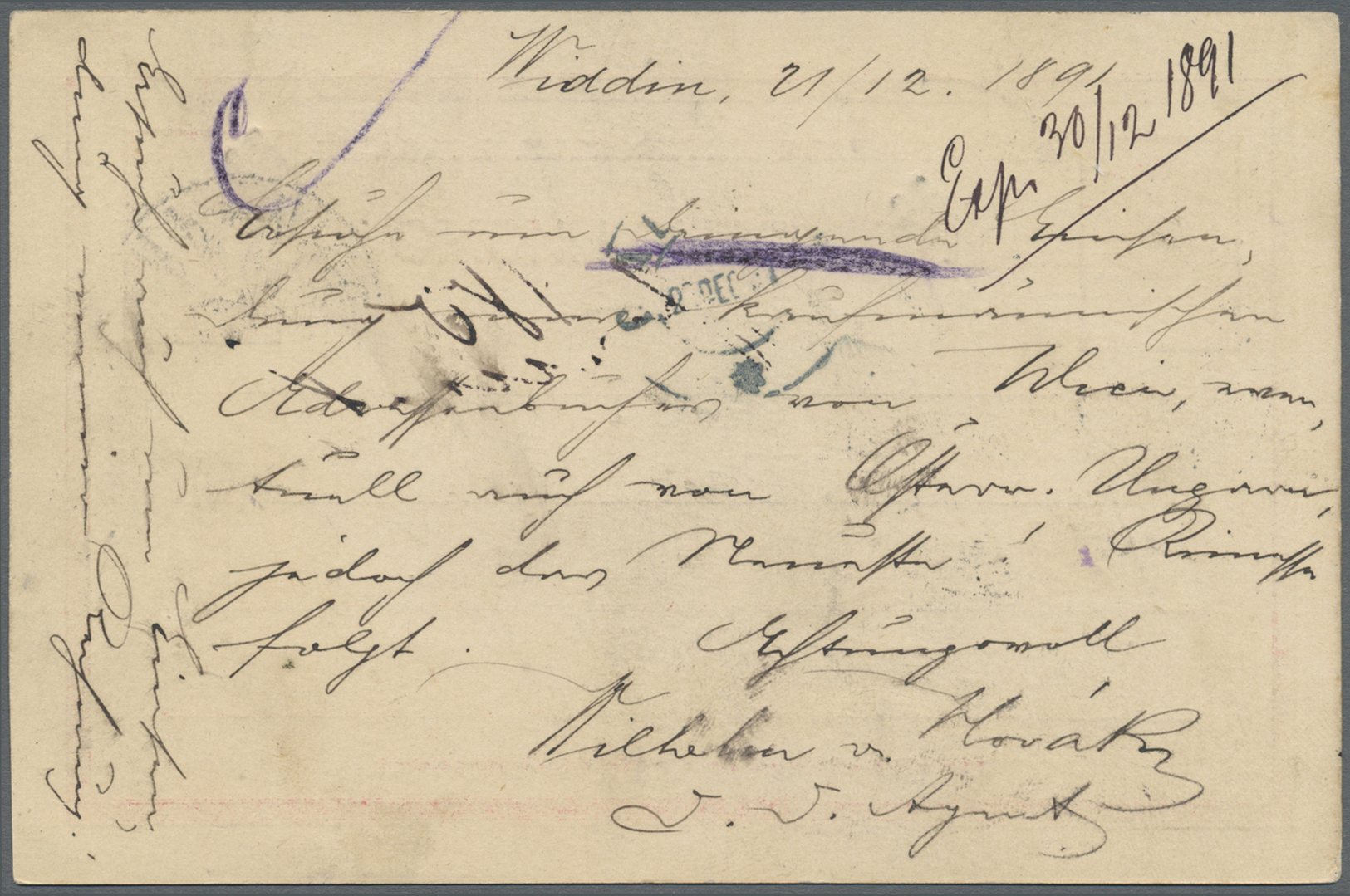 GA Bulgarien - Ganzsachen: 1891, Stationery Card 10st. Rose, Uprated By 25st. Blue, Registered Mail From "WIDDIN - Cartes Postales