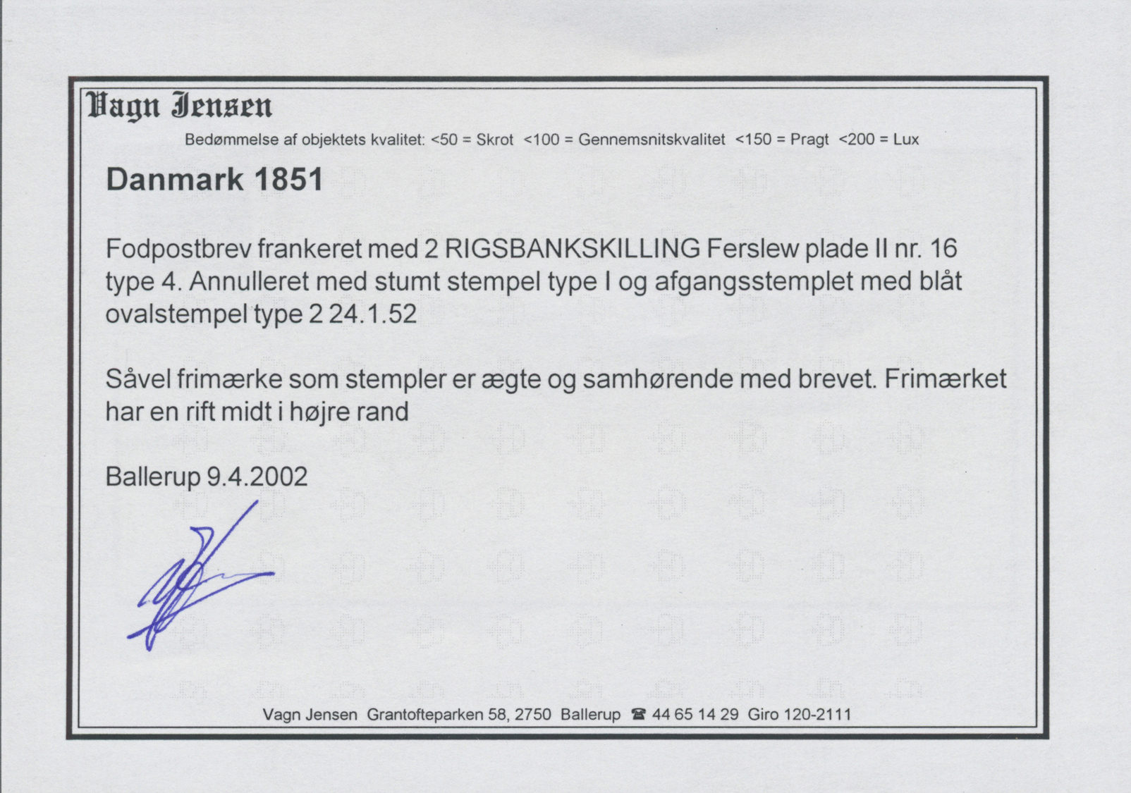 Br Dänemark: 1851, 2 RBS, Ferslew, Unterdruck In StTdr., Platte II, Type 4, Feld 16. Eine Schöne, Farbfrische Mar - Covers & Documents