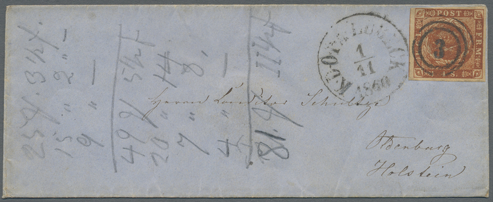 Br Dänemark: 1859-62: Drei Kleine Briefe Gebraucht Im Heutigen Norddeutschland, Mit 1) Briefkuvert 1860 Von Lübec - Covers & Documents