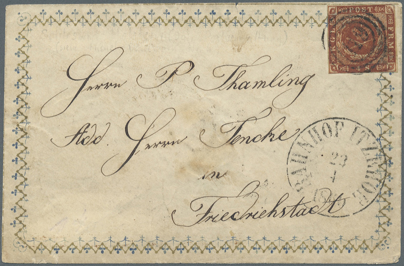 Br Dänemark: 1860, Dänemark 4 S. Rotbraun (vollrandig) Mit Nummernstempel „119” Auf Kleinformatigem Damenbrief Mi - Lettres & Documents