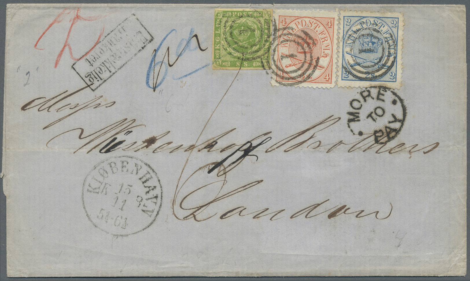 Br Dänemark: 1854, Folded Letter Bearing 1854, 8 Sh. Green, Spotted Background (wide Margins, With Interesting Cl - Lettres & Documents