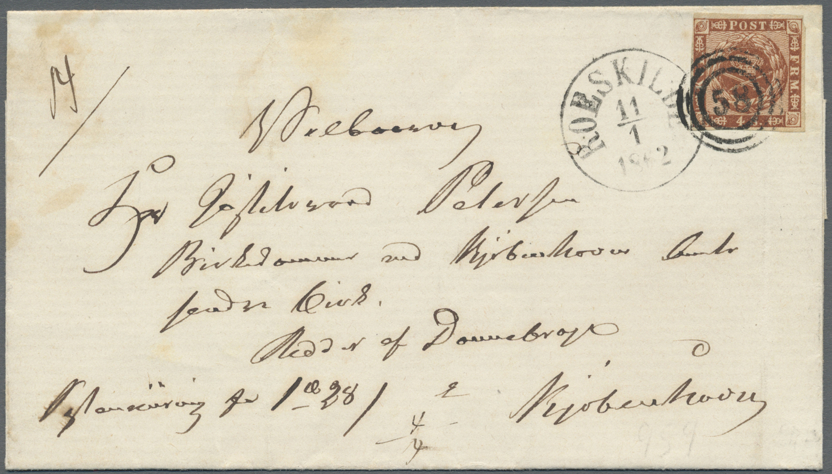 Br Dänemark: 1862, 4s. Brown, 4th Printing, Fresh Colour, Close To Full Margins, Single Franking On Money Order L - Covers & Documents