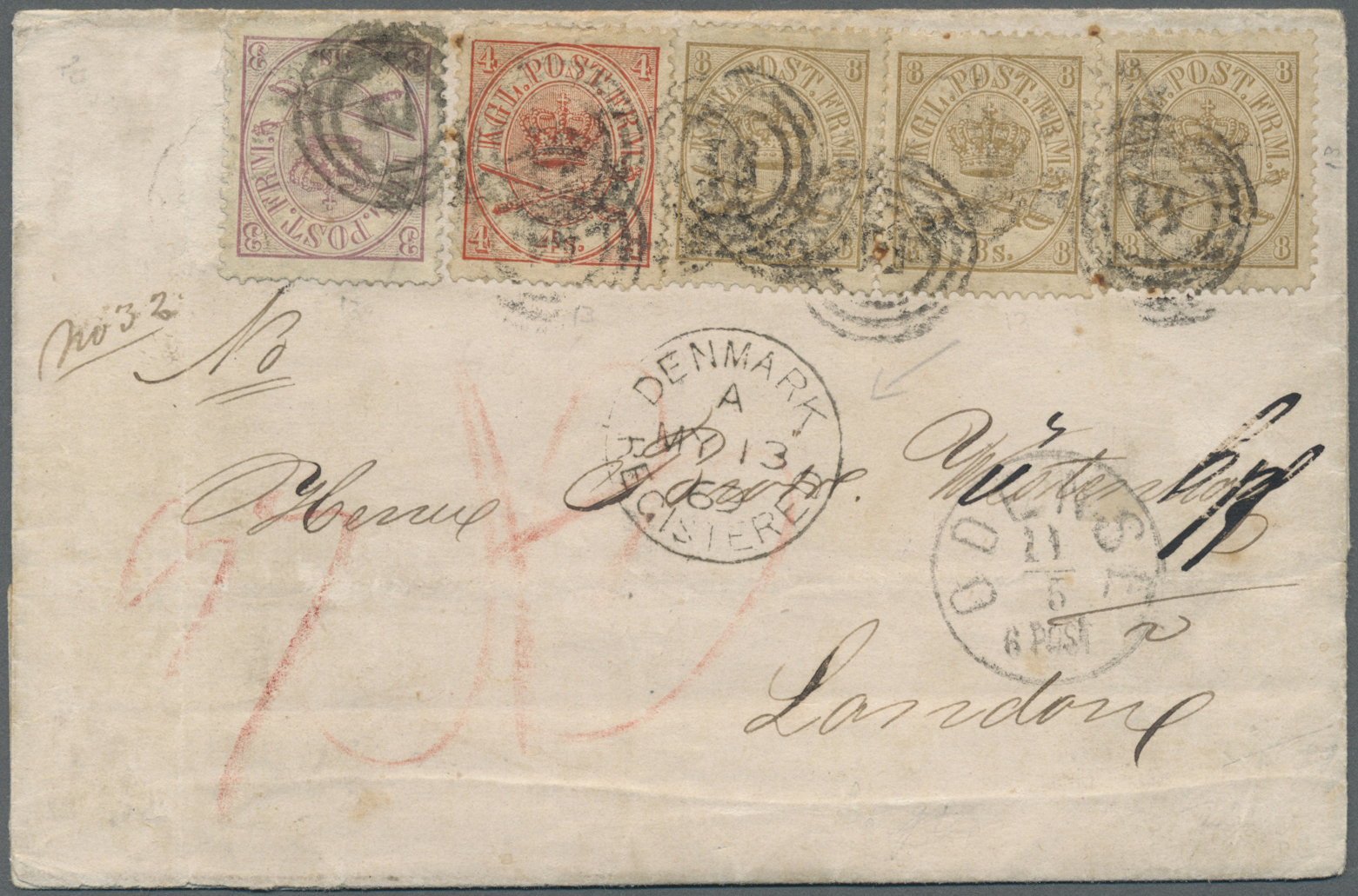 Br Dänemark: 1868, 3 S., 4 S. And 8 S. (3) Canc. Numeral "51" W. "ODENSE 11 5" Alongside On Registered Folded Env - Covers & Documents