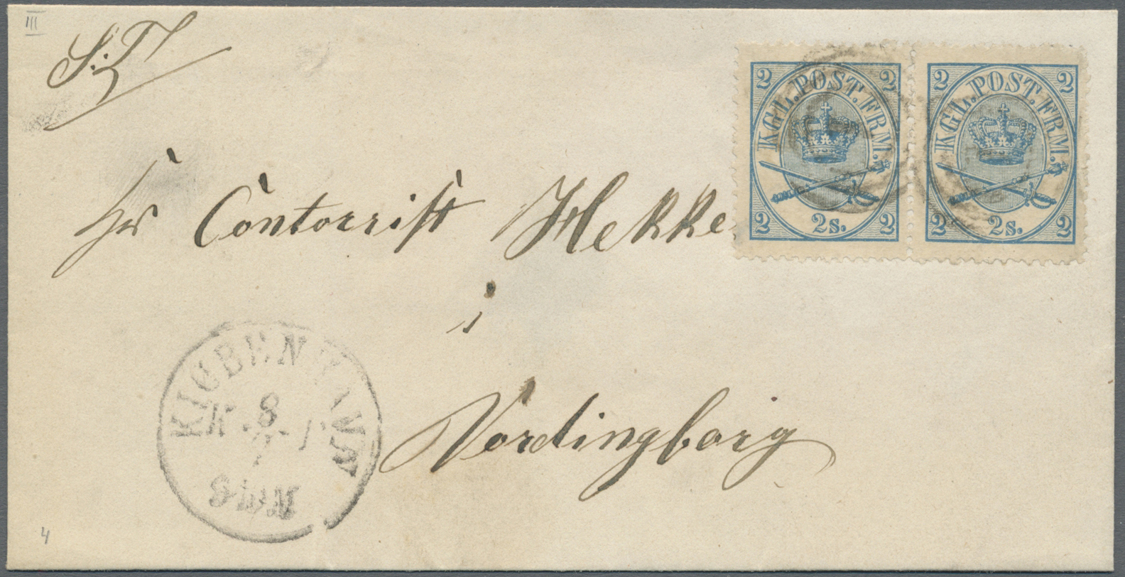 Br Dänemark: 1870, 2s. Blue, Line Perf. 12½, Horiz Pair, Fresh Colour (slight Wrinkiling At Right), On Lettershee - Lettres & Documents