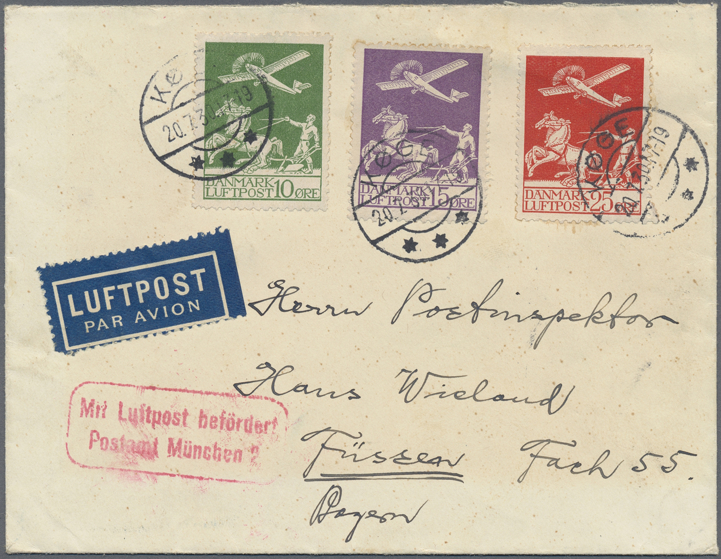 Br Dänemark: 1925/1926, Airmails 10ö. To 25ö., Attractive Franking (faint Gum Toning, 10c. Missing Perf) On Airma - Covers & Documents