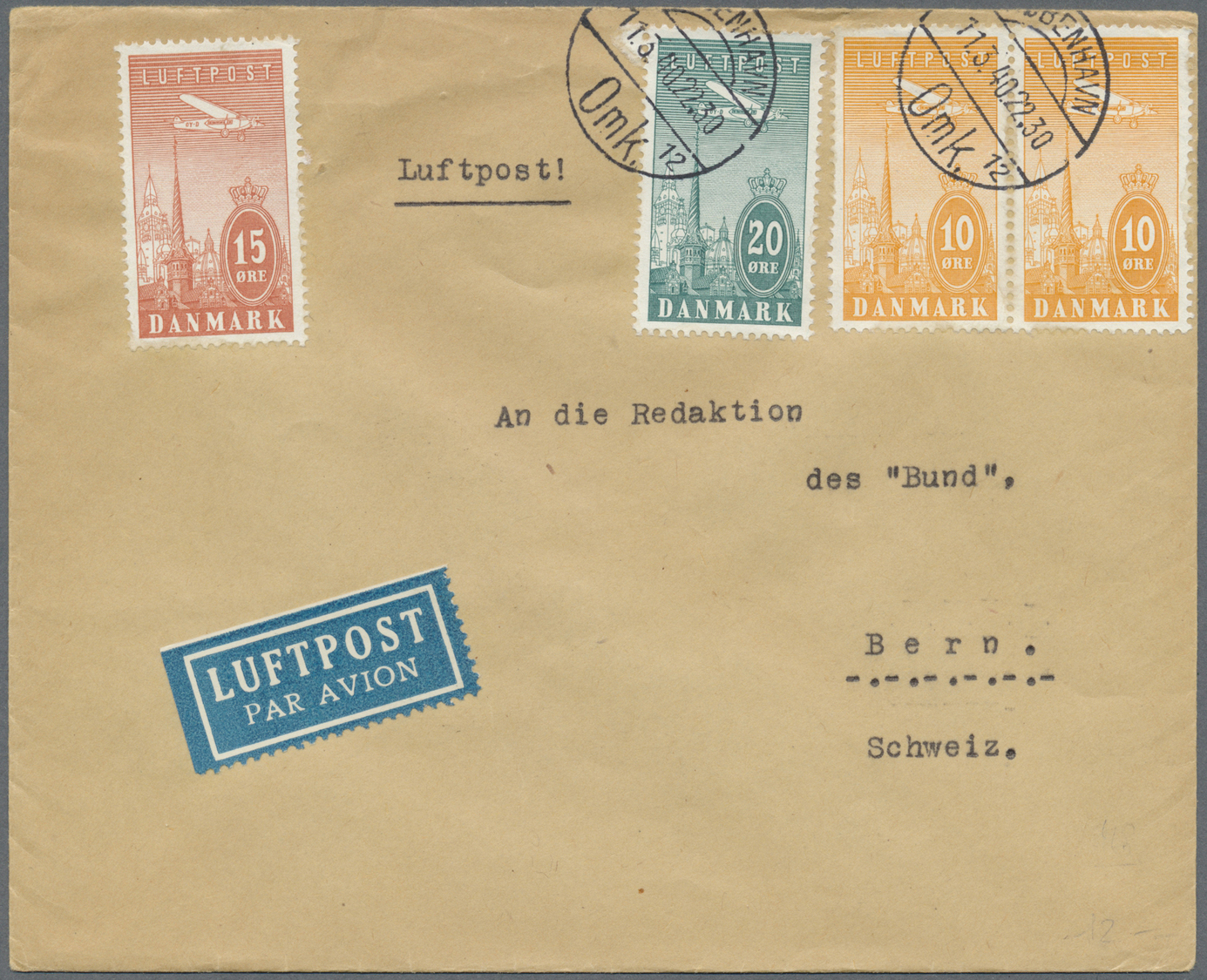 Br Dänemark: 1934, 6 Airmail Covers Mostly From Copenhagen To France, Switzerland, CSR - Covers & Documents