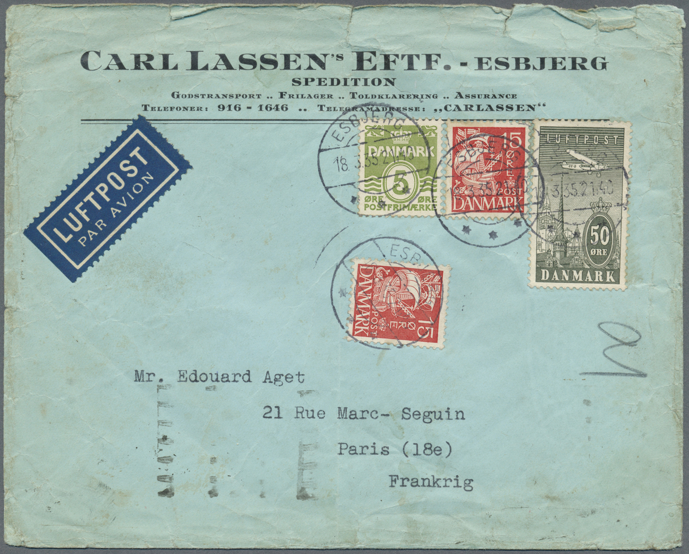 Br Dänemark: 1934, 6 airmail covers mostly from Copenhagen to France, Switzerland, CSR