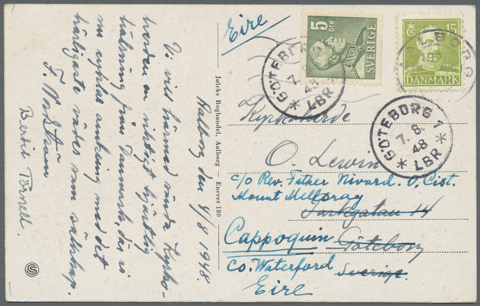 Dänemark: 1948 (4.8.), King Christian 15öre Yellow-green Single Use On Picture Postcard From Aalborg To Götebo - Covers & Documents