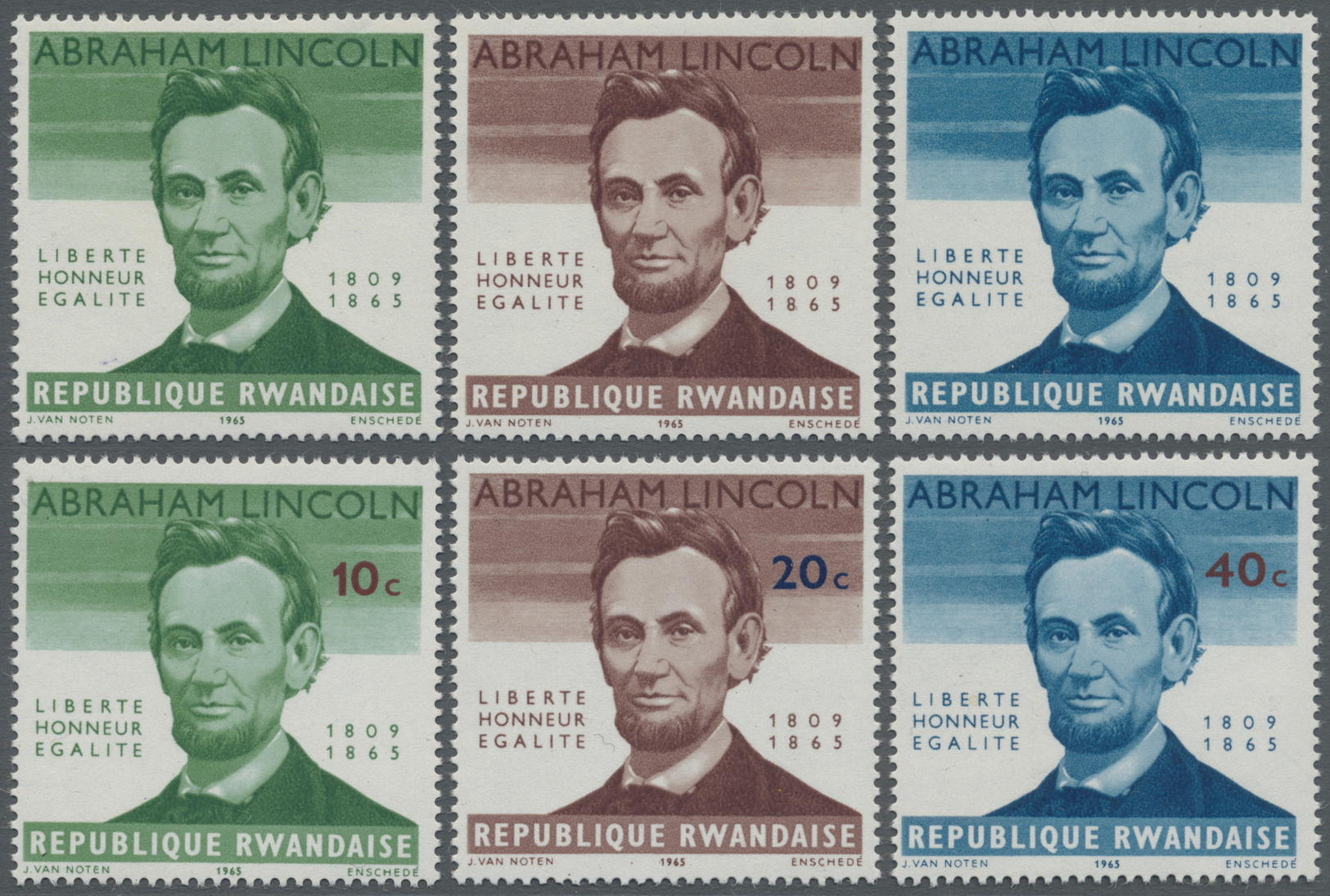 ** Thematik: Persönlichkeiten / Personalities: 1965, RWANDA: 100 Years Of Death Of Abraham LINCOLN 10c., 20c. And 40c. W - Other & Unclassified
