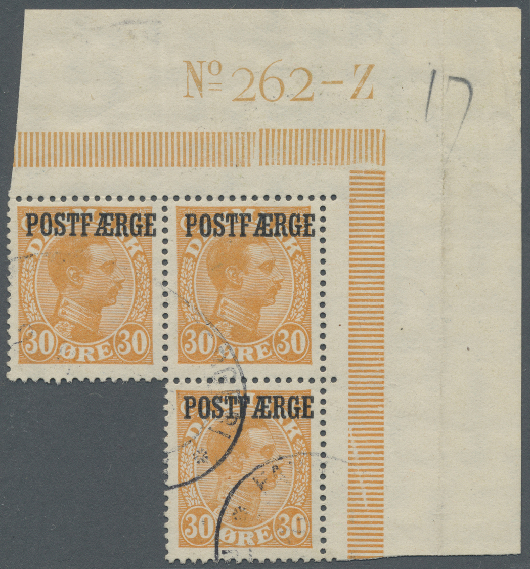 O Dänemark - Postfähremarken: 1922, König Christian 30 Öre Orange Mit Aufdruck "POSTFAERGE" Im Gestempelten Eckr - Altri & Non Classificati