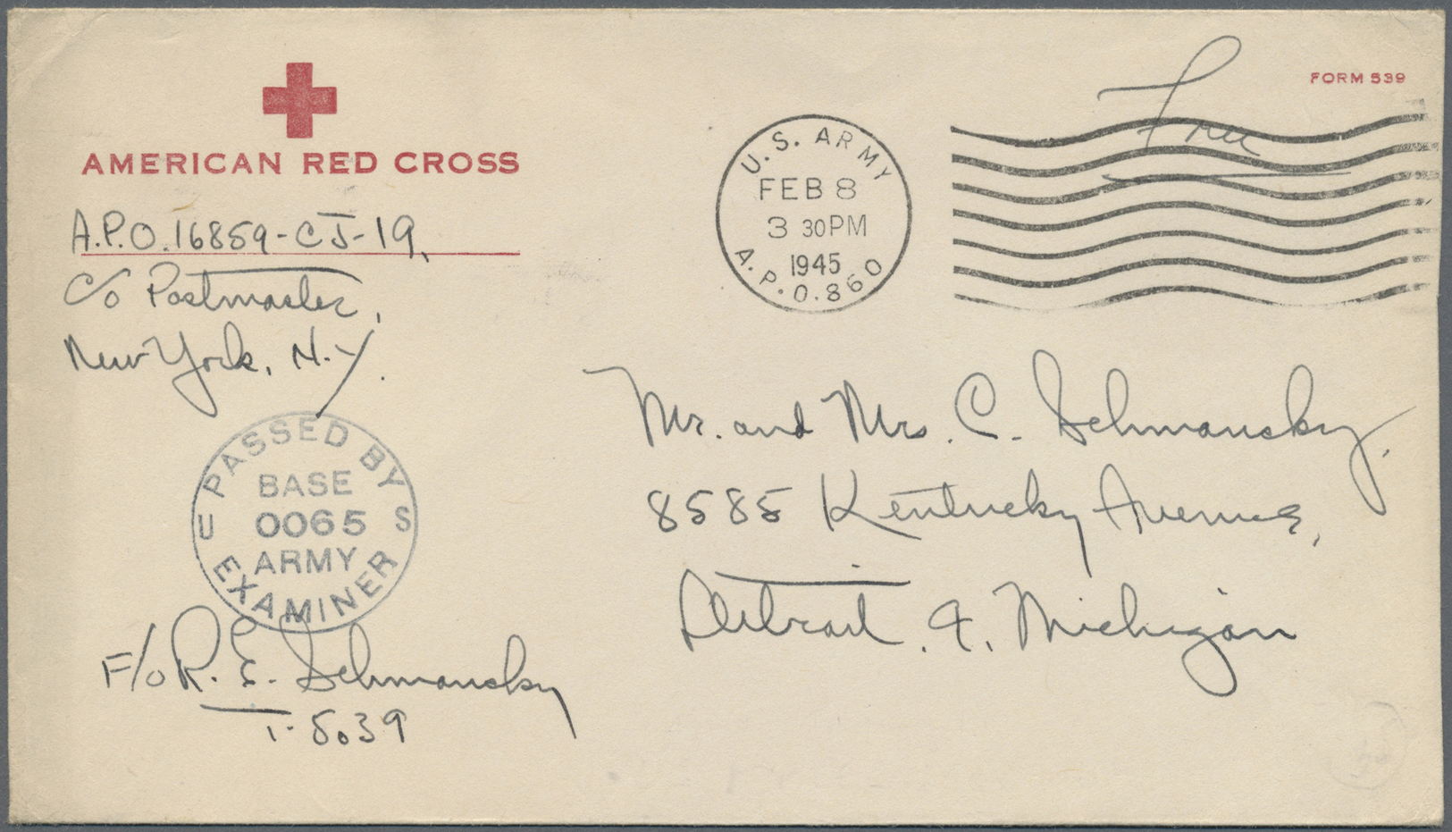 Br Dänemark - Färöer: 1945, US Fieldpost In Reykjavik, Red Cross Cover With Sender Address "...APO 16859 CJ 19... - Féroé (Iles)