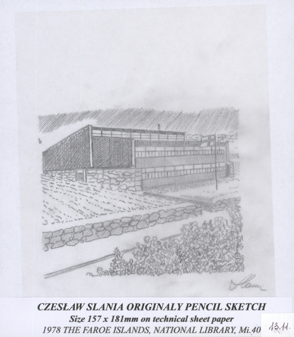 (*) Dänemark - Färöer: 1978, National Library, Original Pencil Sketch On Technical Sheet Paper With Signature Czes - Faroe Islands