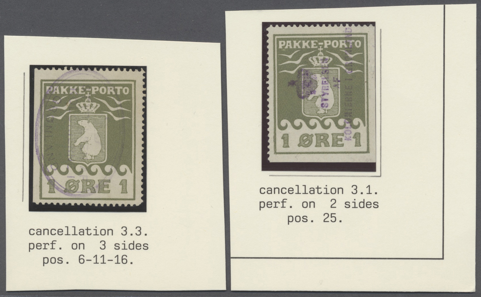 O Dänemark - Grönländisches Handelskontor: 1915, Lot Von 7 Stücken "1 Öre (gez. L 11¼)", Versch. (Teil-)Zähnunge - Other & Unclassified