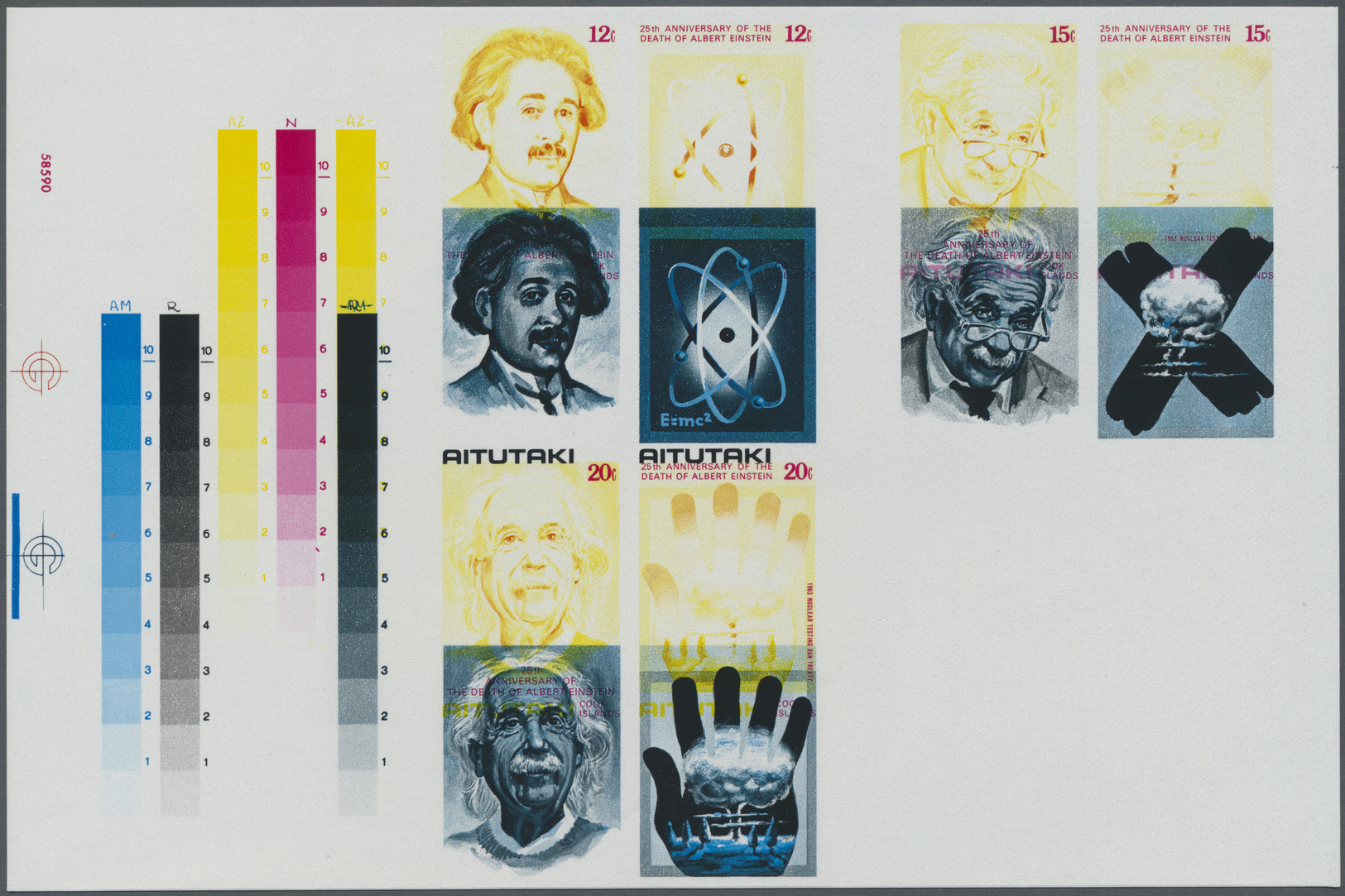 ** Thematik: Persönlichkeiten - Einstein / Personalities - Einstein: 1980, Aitutaki. Extraordinary Collective Color Proo - Albert Einstein