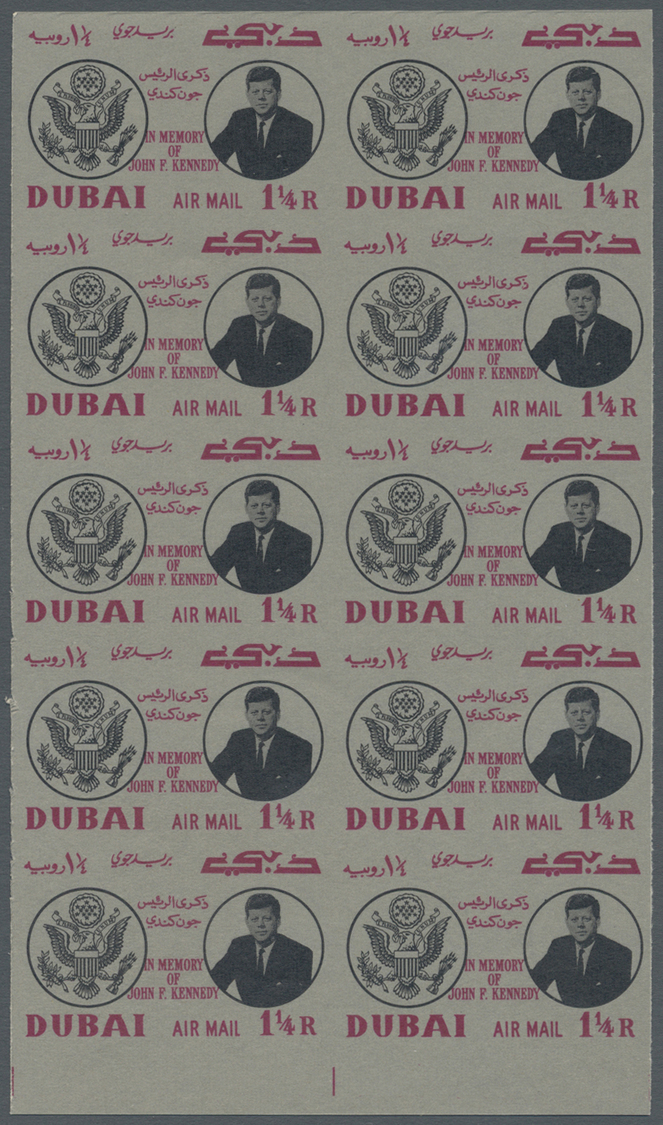 ** Thematik: Persönlichkeiten - Kennedy / Personalities - Kennedy: 1964, Dubai, 1¼r. "J.F.Kennedy" Imperf., Bottom Margi - Kennedy (John F.)