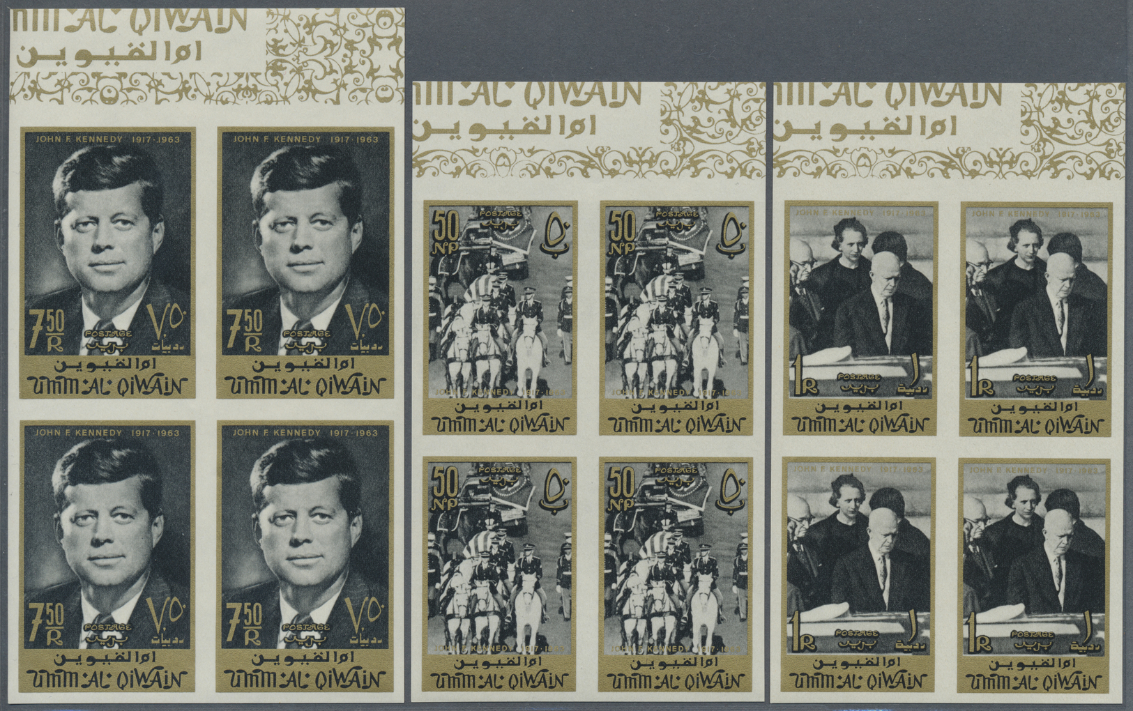 ** Thematik: Persönlichkeiten - Kennedy / Personalities - Kennedy: 1965, Umm Al-Qiwain. Complete Set JOHN F. KENNEDY (8  - Kennedy (John F.)