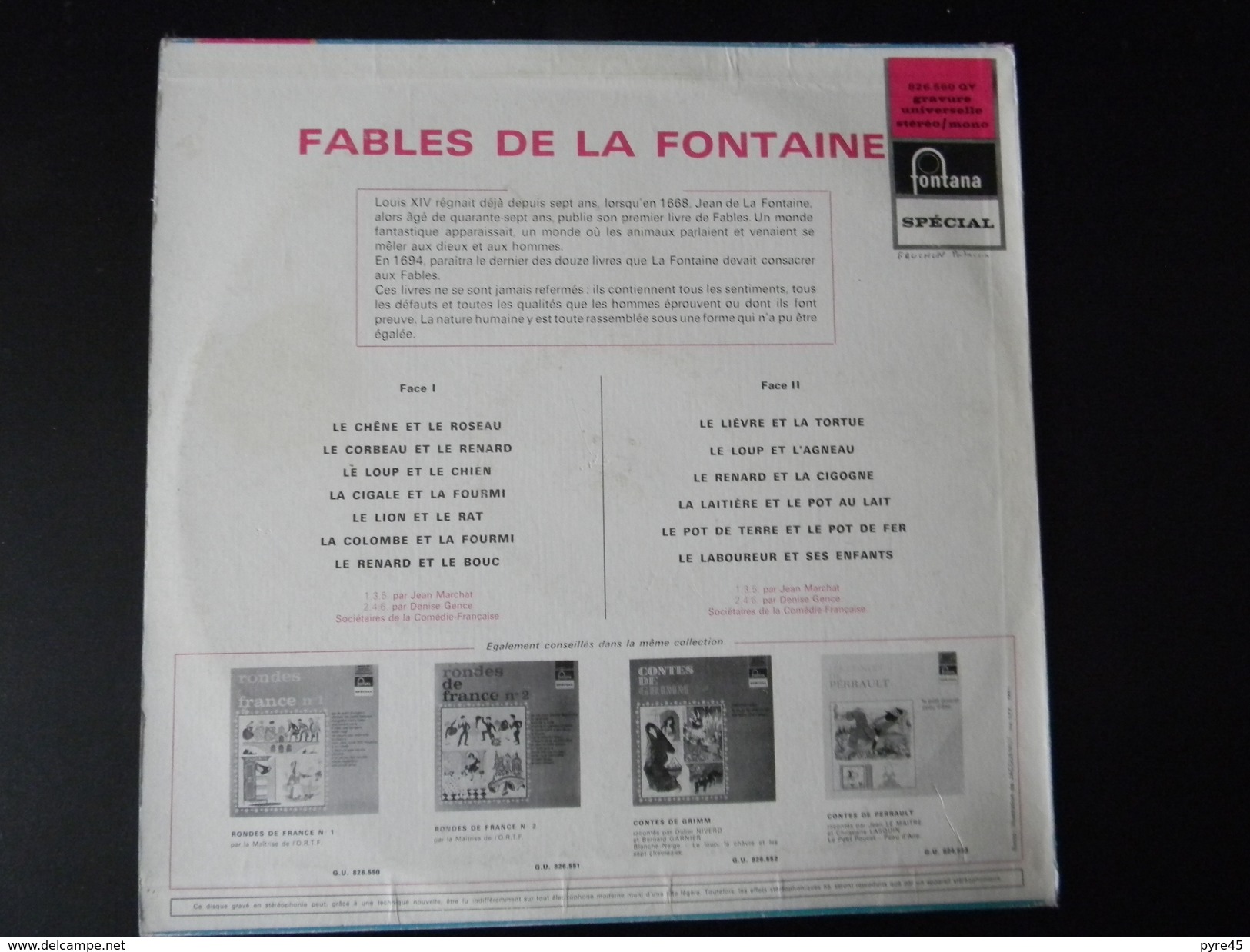 33 TOURS FABLES DE LA FONTAINE FONTANA 826560 QY LE CHENE ET LE ROSEAU / LE CORBEAU ET LE RENARD + 11 - Kinderlieder