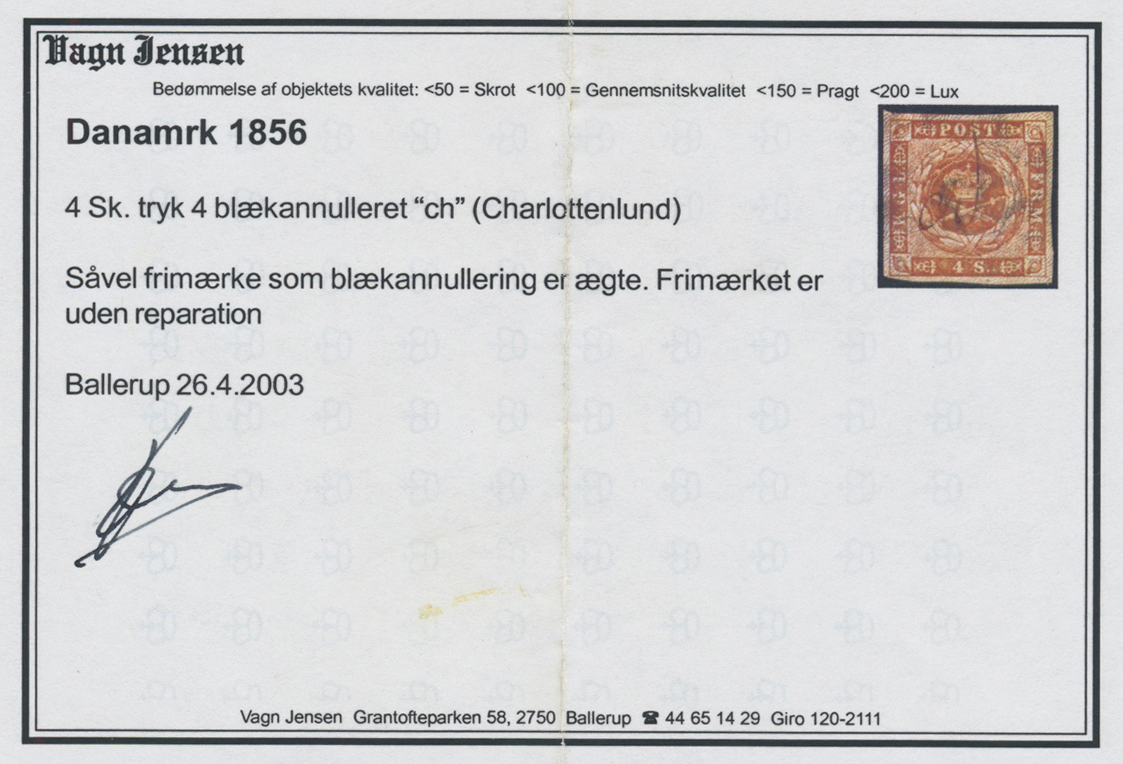 O Dänemark - Stempel: "CH" (Charlottenlund), Ms. Cancellation On 4s. Brown, Certificate Jensen. - Machines à Affranchir (EMA)