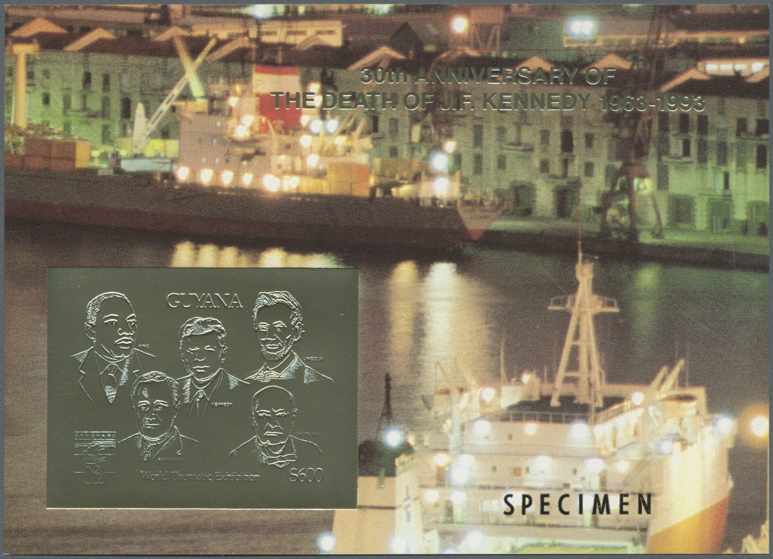 ** Thematik: Persönlichkeiten - Kennedy / Personalities - Kennedy: 1993, International Stamp Exhibition Genova'92 GOLD A - Kennedy (John F.)