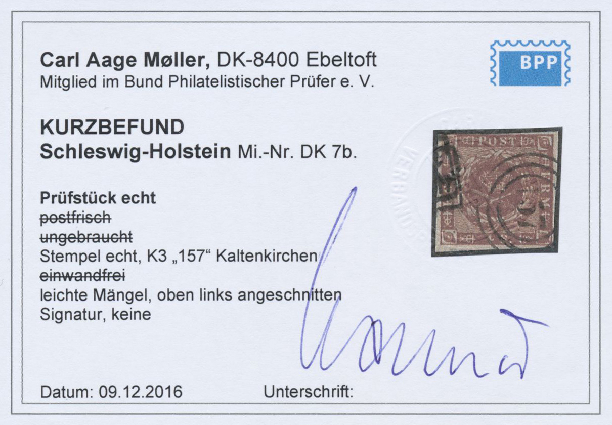 O Dänemark - Stempel: "KALTENKIRCHEN", 1858, 4 S. Braun Mit Wz 1 Y Verwendet In Kaltenkirchen. Kurzbefund Carl A - Machines à Affranchir (EMA)