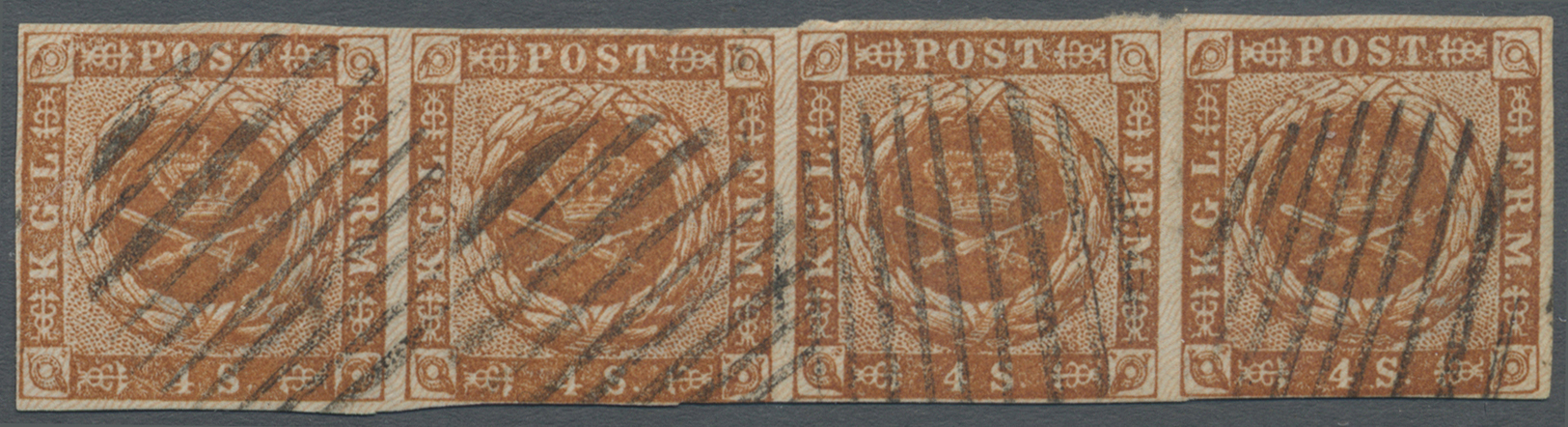 O Dänemark - Stempel: "NORWEGIAN 10 GRID" Cancel In Black, Four Clear Strikes On Horizontal Strip Of Four 4 Sk. - Machines à Affranchir (EMA)