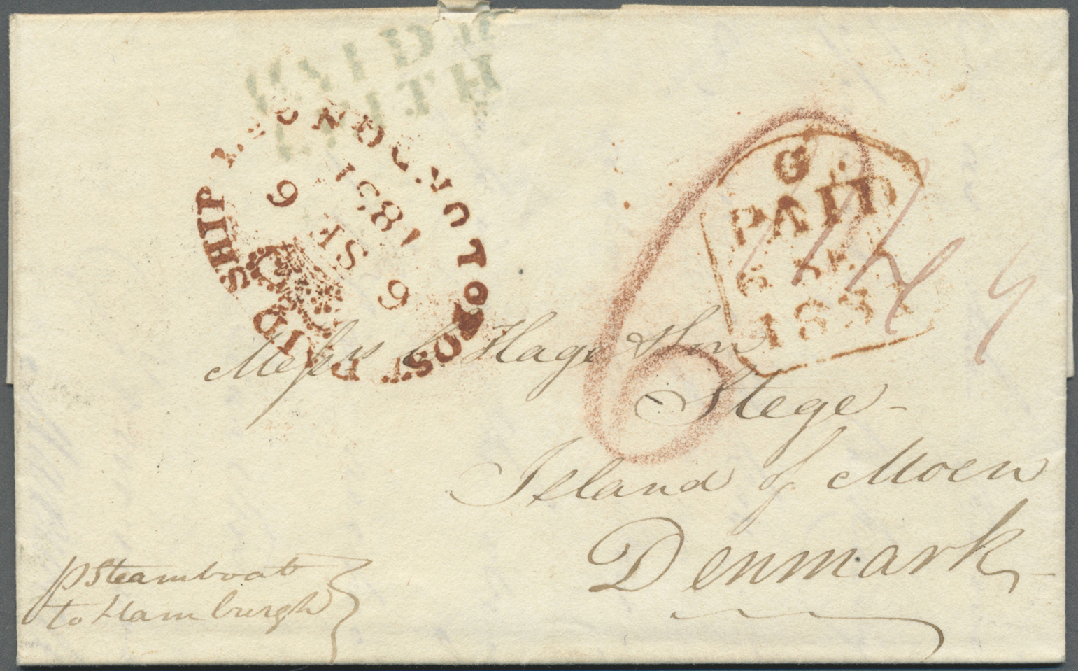 Br Dänemark - Besonderheiten: 1831, Ship Letter "Paid Leith" Per Steamer To Hamburg With Red Crowned Oval "SHIP L - Autres & Non Classés