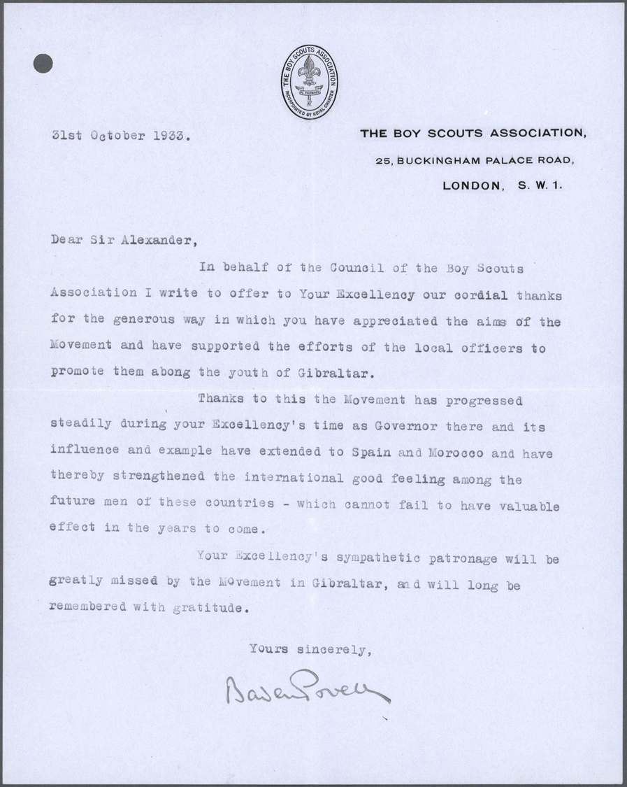 Br Thematik: Pfadfinder / Boy Scouts: 1933, Letter "The Boy Scouts Association, London" From October 31, 1933, Signed By - Other & Unclassified