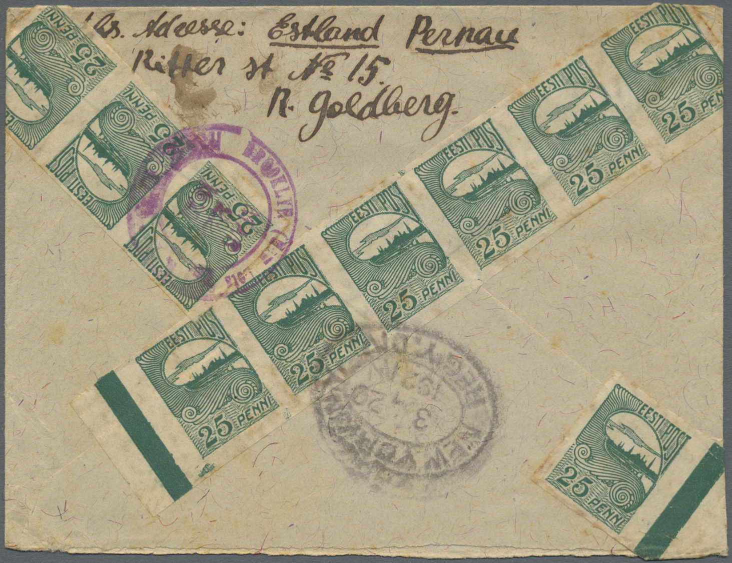 Br Estland: 1920-21 Three Registered Covers To Brooklyn, N.Y., U.S.A. Franked With 'Reval' Definitives, One Cover - Estonia