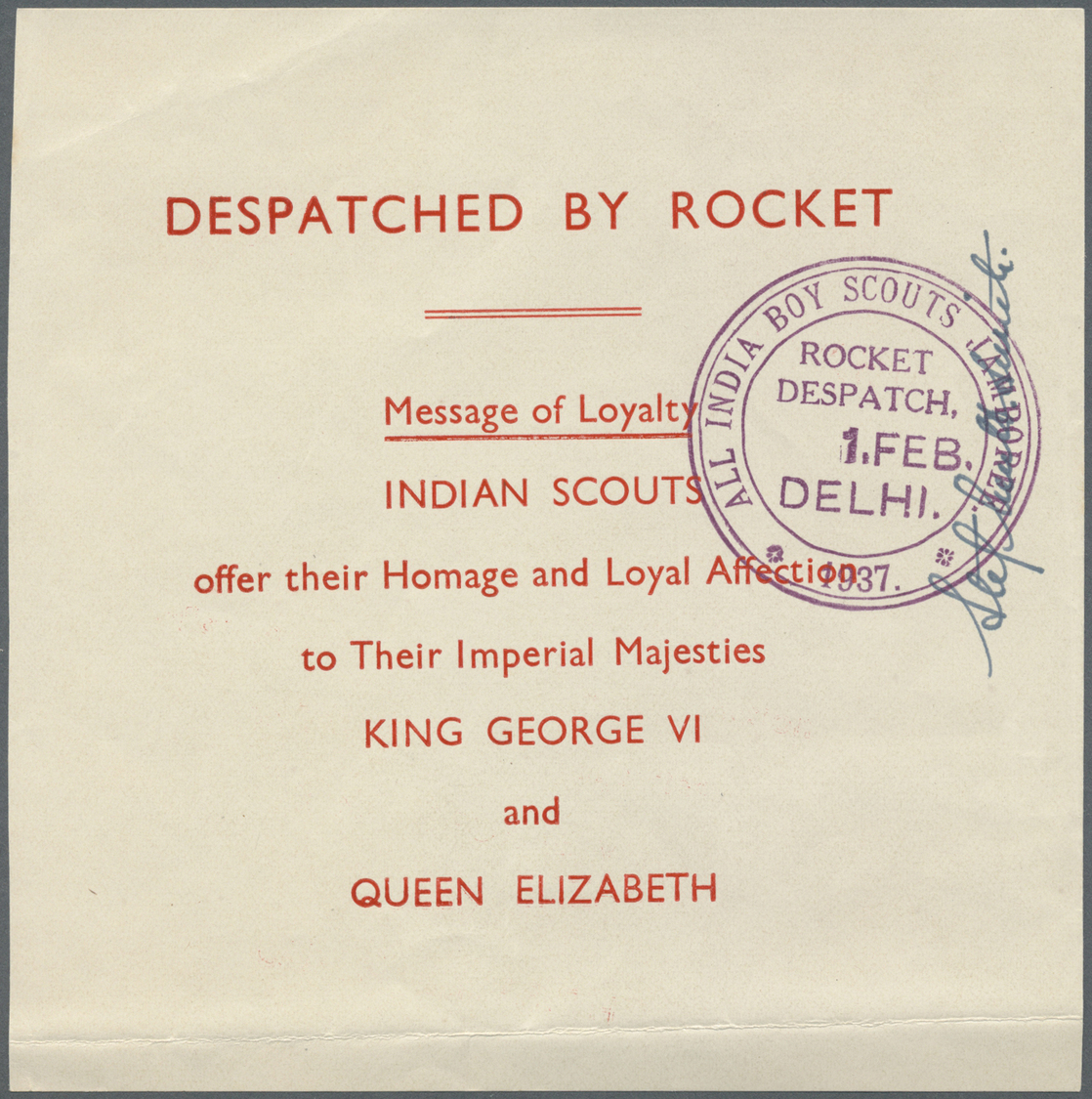 Br Thematik: Pfadfinder / Boy Scouts: 1937, Indien Lot Von 4 Belegen "Despatched By Rocket - All India Boy Scouts" Conce - Other & Unclassified