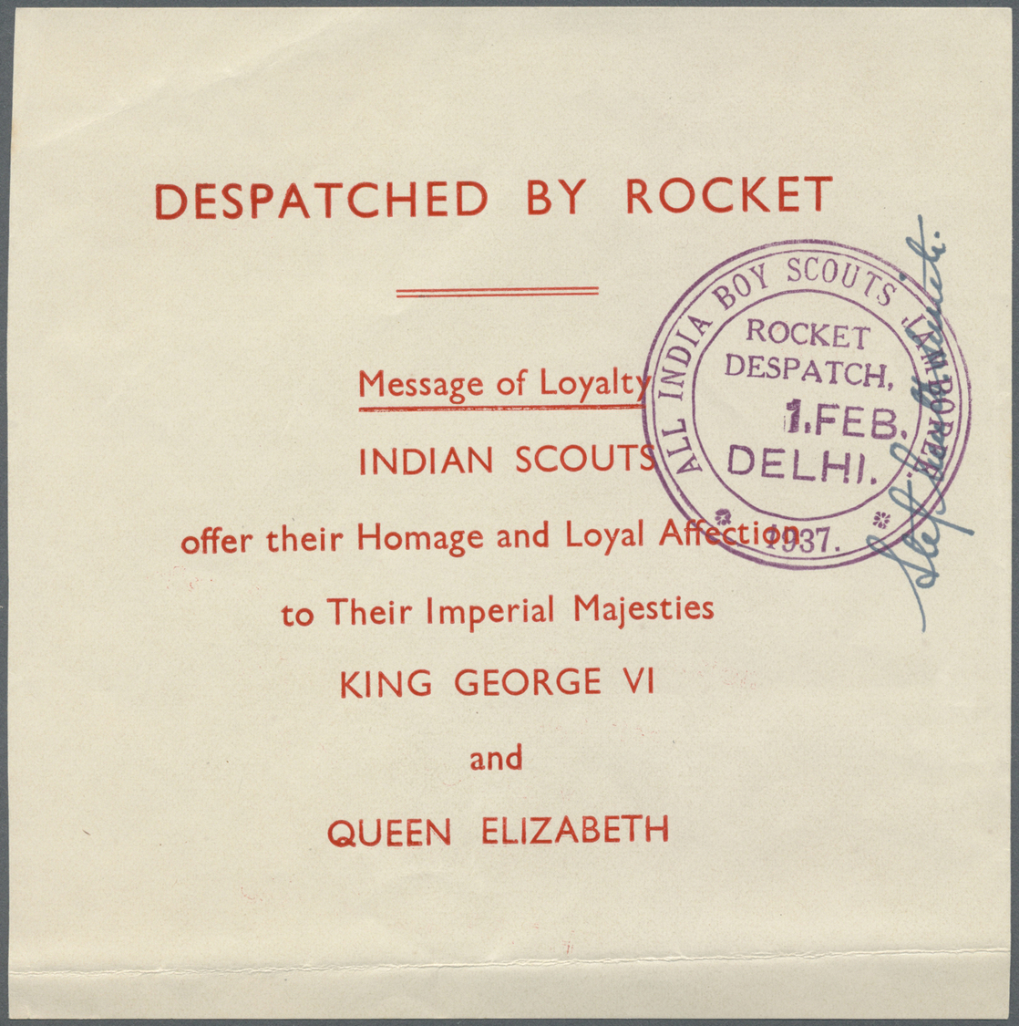 Br Thematik: Pfadfinder / Boy Scouts: 1937, Indien Lot Von 4 Belegen "Despatched By Rocket - All India Boy Scouts" Conce - Sonstige & Ohne Zuordnung