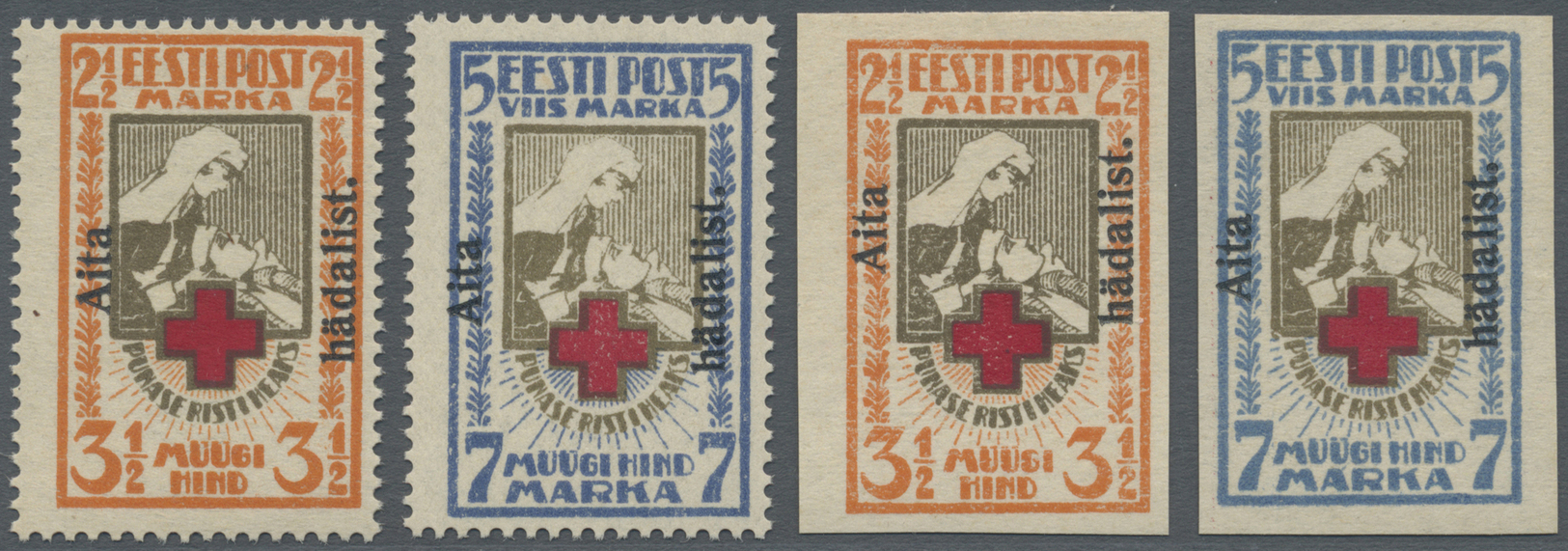 ** Estland: 1923, Wohlfahrtsausgabe 'Rotes Kreuz': 2½ M Und 7 M Mit Aufdruck 'Aita Hädalist', Gezähnt Und Geschni - Estonie