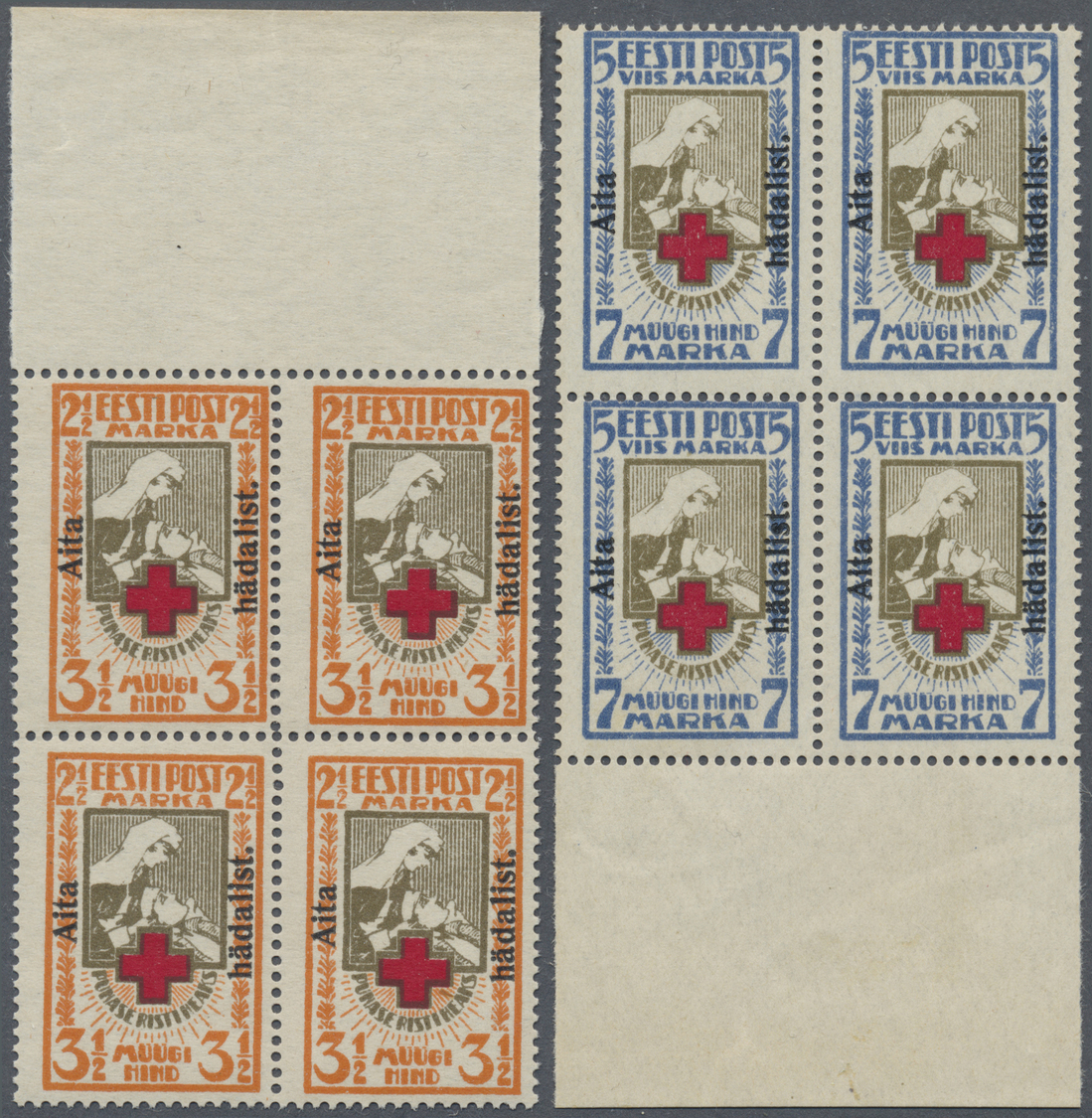 **/ Estland: 1923, Wohlfahrtsausgabe 'Rotes Kreuz' 2½ M Und 7 M Mit Aufdruck 'Aita Hädalist', In Postfrischen Luxu - Estonia