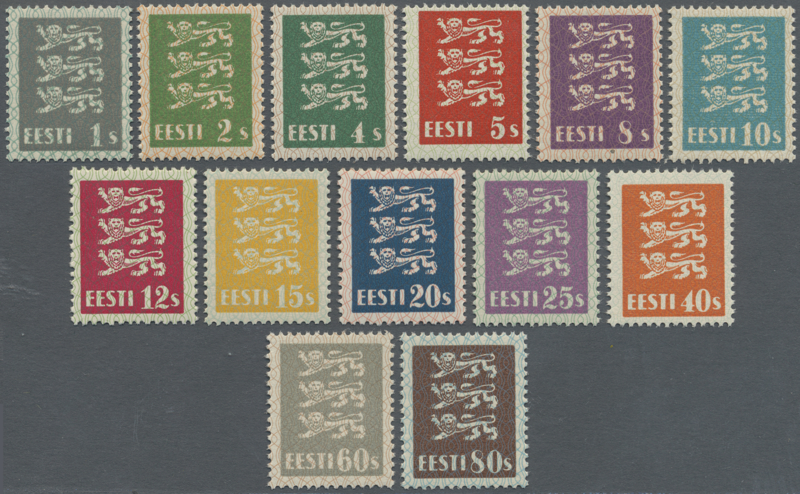 ** Estland: 1928 - 1929, Freimarken Wappenlöwen, Luxus-Satz Von 13 Postfrischen Werten. - Estonia