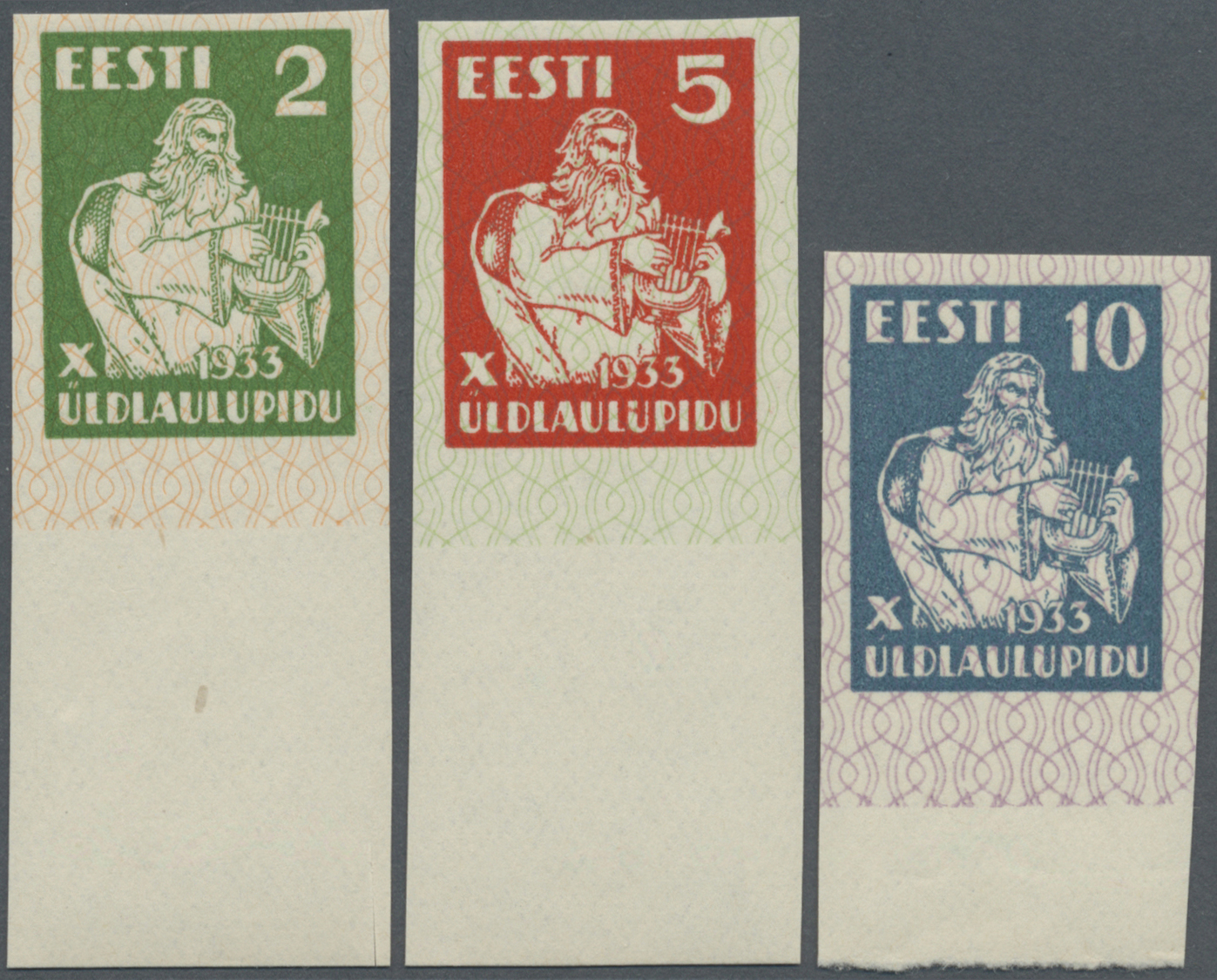 ** Estland: 1933, 10. Sängerfest, 2 S Bis 10 S Je Als Ungezähntes Bogen-Unterrandstück - Estonie