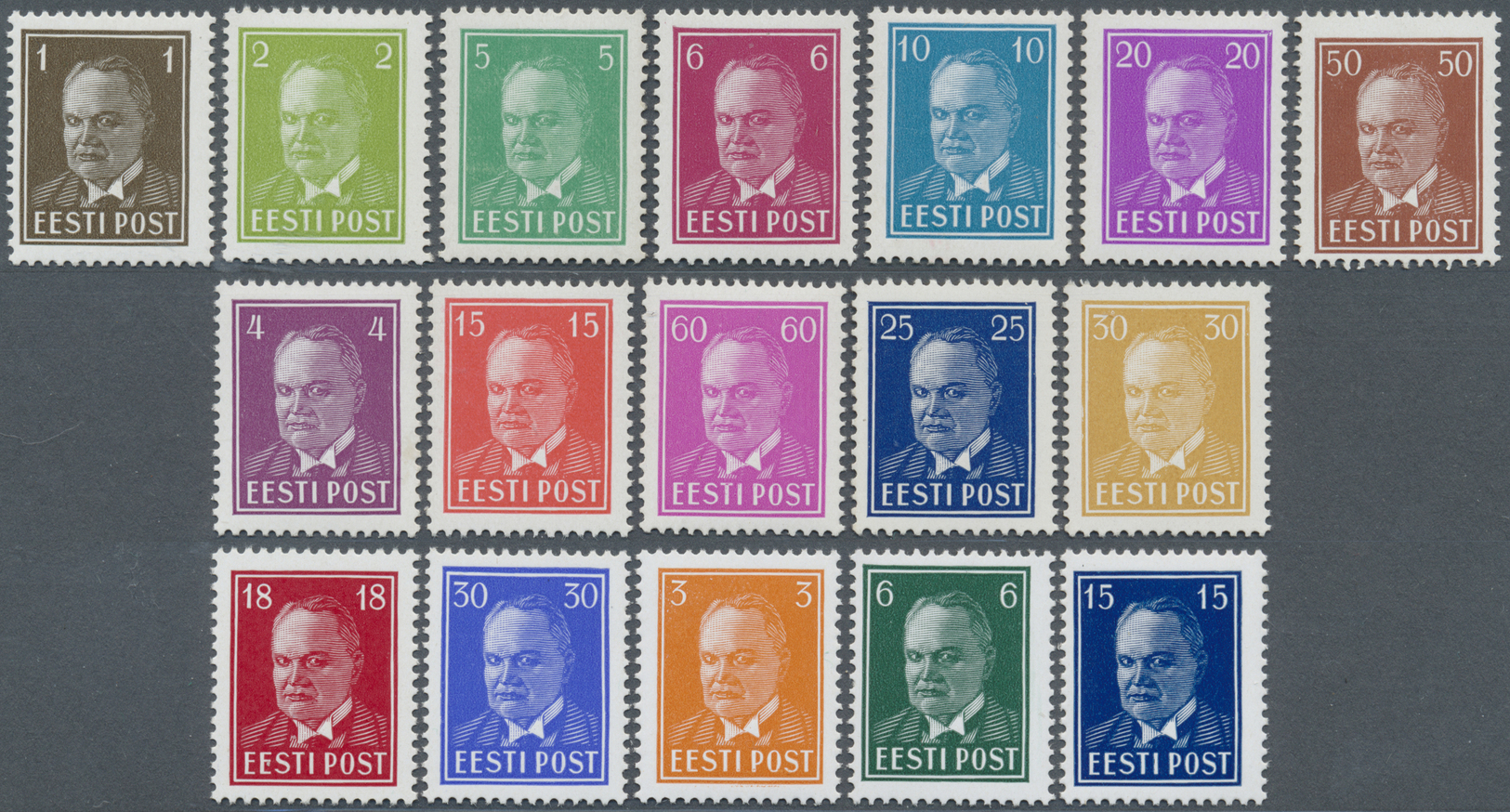 ** Estland: 1936 - 1940, Freimarken Staatspräsident Päts, 5 Komplette Ausgaben Mit 17 Werten, Postfrisch, Schneew - Estonie