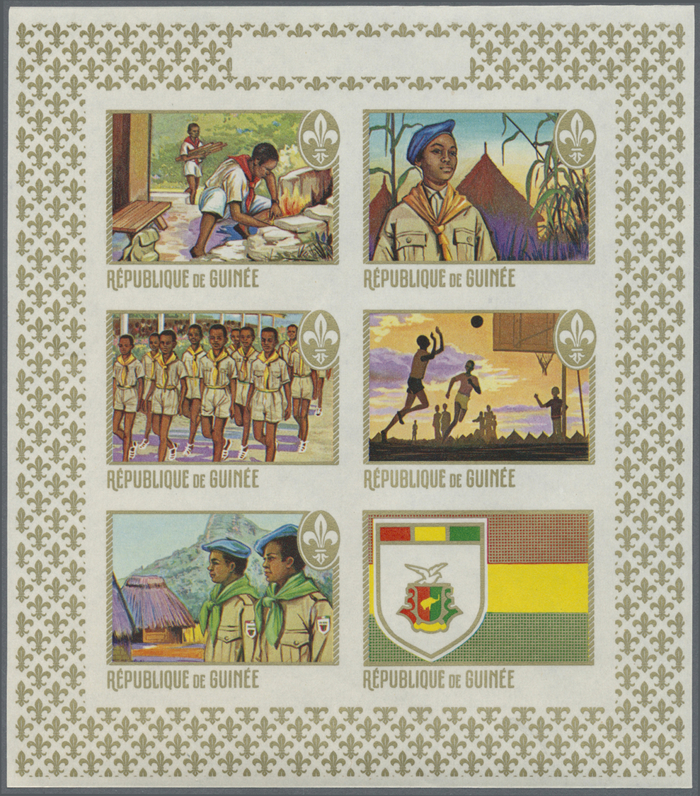 ** Thematik: Pfadfinder / Boy Scouts: 1969, SCOUTS IN GUINEA - 8 Items; Progressive Plate Proofs For The Souvenir Sheet, - Autres & Non Classés