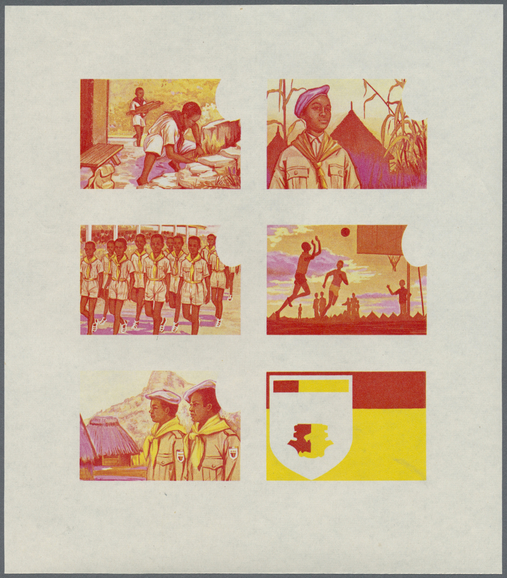 ** Thematik: Pfadfinder / Boy Scouts: 1969, SCOUTS IN GUINEA - 8 Items; Progressive Plate Proofs For The Souvenir Sheet, - Other & Unclassified